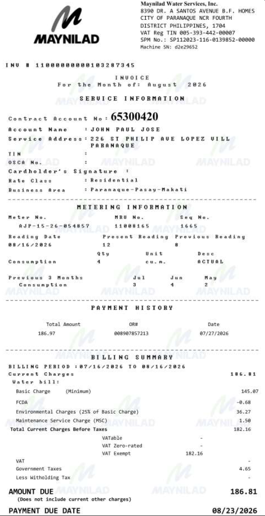 Flores Maynilad bill